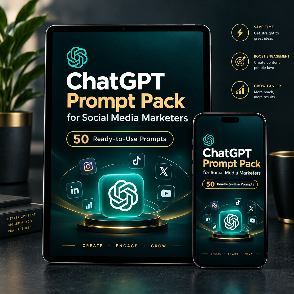 ChatGPT Prompt Pack for Social Media Marketers - Digital Product Mockup